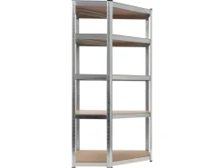 New vidaXL Eckregal mit 5 Böden n Stahl & Holzwerkstoff 144264 Silber