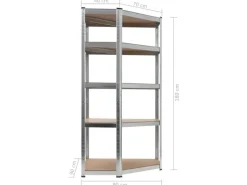 New vidaXL Eckregal mit 5 Böden n Stahl & Holzwerkstoff 144264 Silber