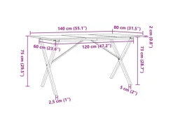 Clearance vidaXL Esstisch X-Gestell 140x80x75 cm Massivholz Kiefer und Gusseisen