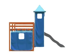 Online vidaXL Etagenbett mit Rutsche und Gardinen Blau 90x200 cm2097616