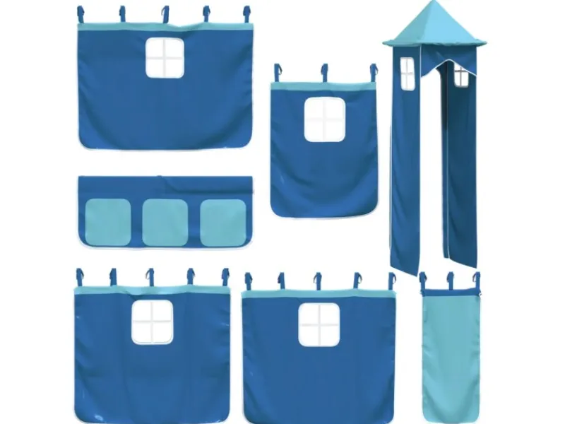Online vidaXL Etagenbett mit Rutsche und Gardinen Blau 90x200 cm2097616