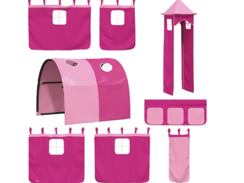 Best vidaXL Etagenbett mit Rutsche und Gardinen Rosa 80x200 cm2101526