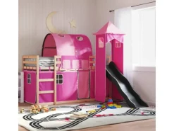Best vidaXL Etagenbett mit Rutsche und Gardinen Rosa 80x200 cm2101526