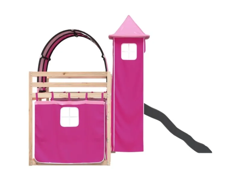 Best vidaXL Etagenbett mit Rutsche und Gardinen Rosa 80x200 cm2101526