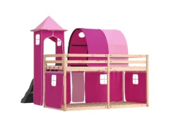 Best vidaXL Etagenbett mit Rutsche und Gardinen Rosa 80x200 cm2101526