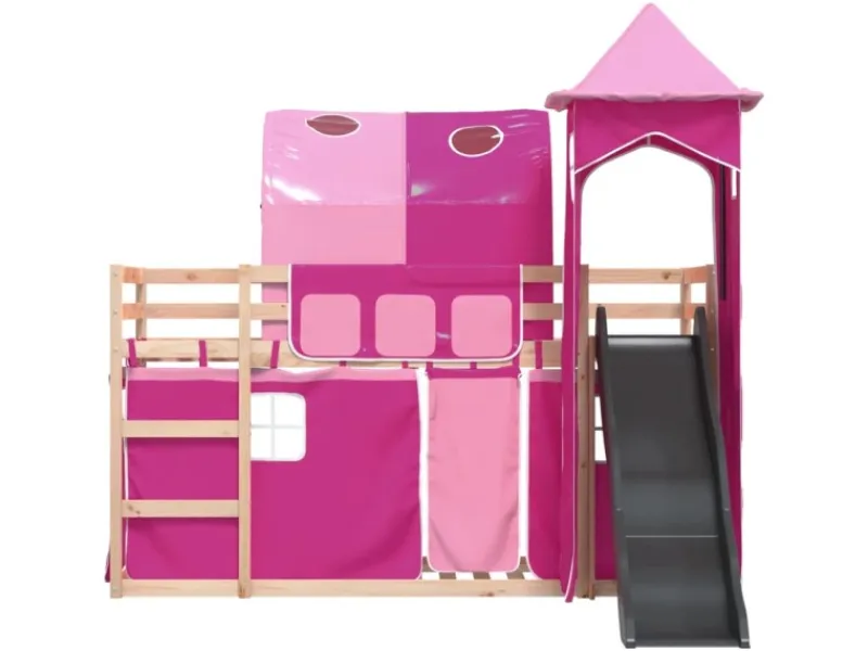 Best vidaXL Etagenbett mit Rutsche und Gardinen Rosa 80x200 cm2101526