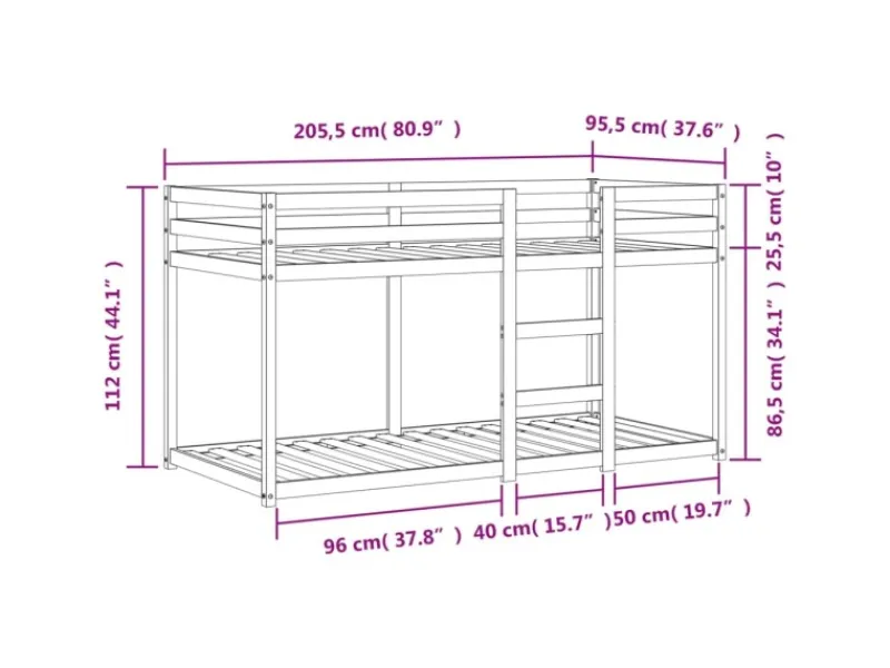 vidaXL Etagenbett Wachsbraun 90x200 cm Massivholz Kiefer1954607