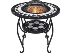 New vidaXL Feuertisch Mosaik Keramik Schwarz und Weiß 68 cm