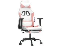 vidaXL Gaming-Stuhl mit Fußstütze Weiß und Rosa Kunstleder Modell 2