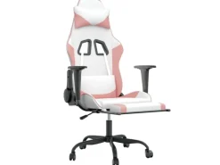 vidaXL Gaming-Stuhl mit Fußstütze Weiß und Rosa Kunstleder Modell 2