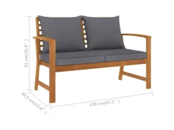 vidaXL Gartenbank 120 cm mit Dunkelgrauen Kissen Massivholz Akazie