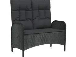 vidaXL Gartenbank mit Liegefunktion & Kissen 107cm Poly Rattan Schwarz