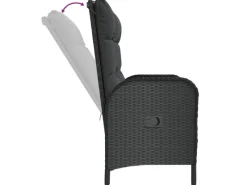 vidaXL Gartenbank mit Liegefunktion & Kissen 107cm Poly Rattan Schwarz