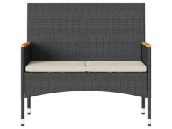 vidaXL Gartenbank 2-Sitzer mit Kissen und Tisch Schwarz Poly Rattan