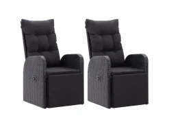 vidaXL Gartensessel mit Kissen 2 Stk. Verstellbar Schwarz Poly Rattan Stahl