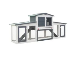 Clearance vidaXL Großer Kaninchenstall Grau und Weiß 204x45x85 cm Holz