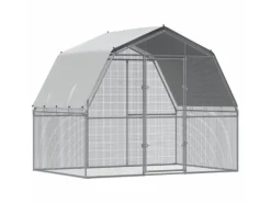 vidaXL Hühnergehege mit Dach und Tür Silbern Verzinkter Stahl