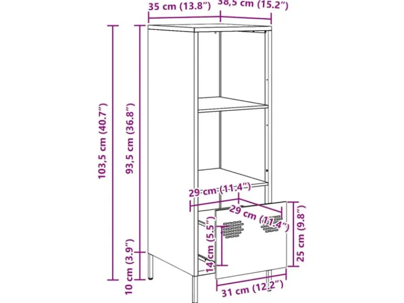 New vidaXL Highboard Senf 35x39x103,5 cm Stahl 851379 Gelb