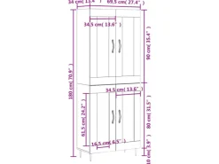 vidaXL Highboard Sonoma-Eiche 69,5x34x180 cm Holzwerkstoff 3198324