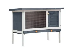 vidaXL Kaninchenstall 1 Ebene Grau Holz