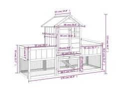 vidaXL Kaninchenstall Braun 170x63x113 cm Massivholz Kiefer