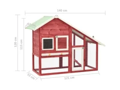 vidaXL Kaninchenstall Rot und Weiß 140x63x120 cm Tanne Massivholz