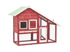vidaXL Kaninchenstall Rot und Weiß 140x63x120 cm Tanne Massivholz
