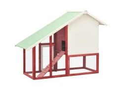 vidaXL Kaninchenstall Rot und Weiß 140x63x120 cm Tanne Massivholz