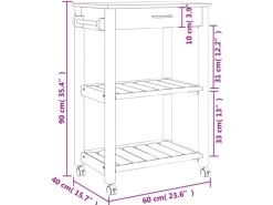 vidaXL Küchenwagen MONZA 60x40x90 cm Massivholz Kiefer Modell 8