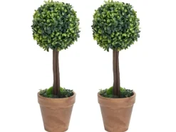vidaXL Künstliche Buchsbäume 2 Stk mit Topf Kugelform Grün 56 cm