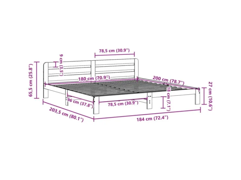 Best vidaXL Massivholzbett ohne Matratze 180x200 Kiefernholz 855558