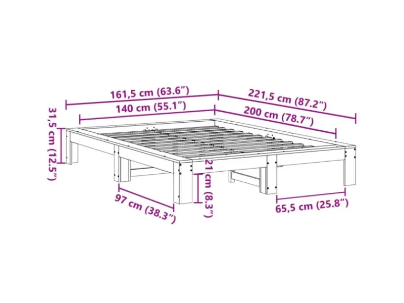 Outlet vidaXL Massivholzbett ohne Matratze 140x200 cm Kiefernholz 3308738 Natur