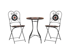 vidaXL Mosaik-Bistro-Set Terrakottarot und Weiß Eisen und Keramik 3216355