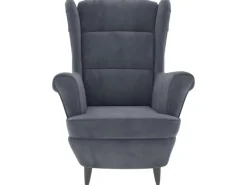 vidaXL Ohrensessel mit Hocker Dunkelgrau Samt