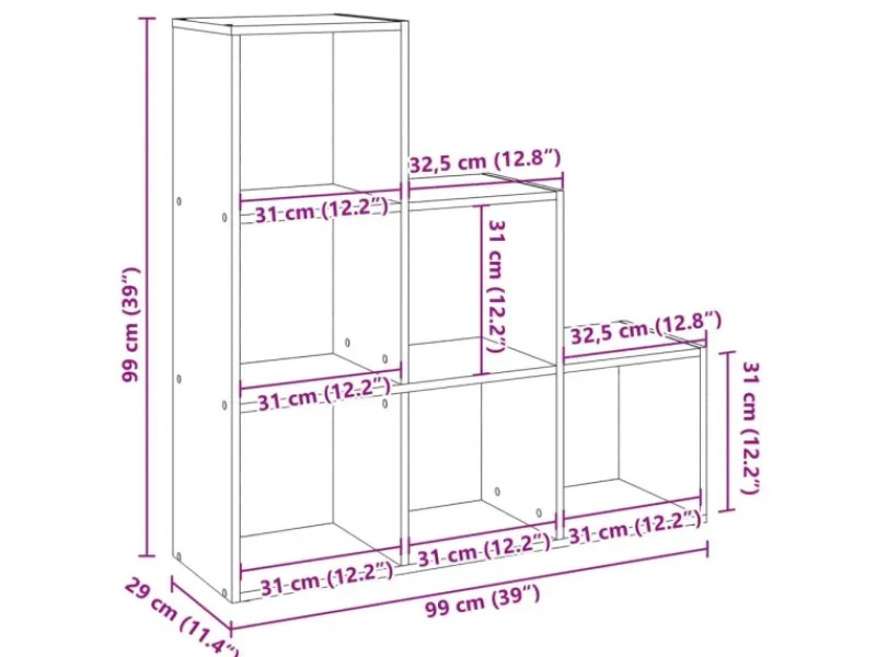 vidaXL Raumteiler-Bücherregal 3 Etagen Artisan-Eiche 99x29x99 cm 857966