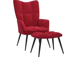 vidaXL Relaxsessel mit Hocker Weißrot Samt Modell 5