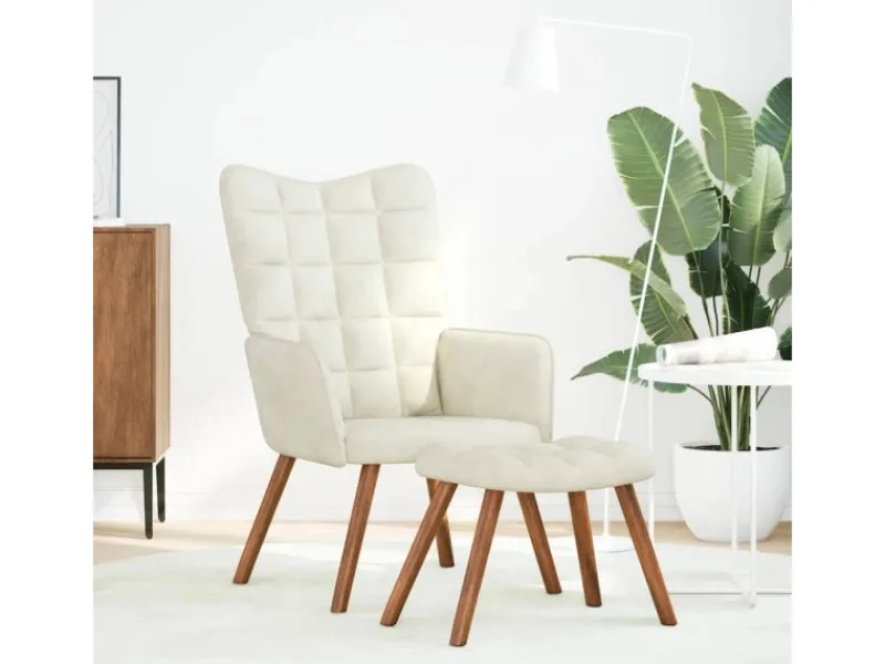 Clearance vidaXL Relaxsessel mit Hocker Samt 4016830 Creme
