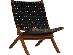 vidaXL Relaxstuhl Klappbar Geflochten Schwarz Echtleder