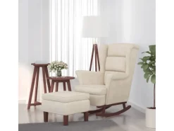 Best vidaXL Schaukelsessel und Hocker mit Holzbeinen Creme Samt