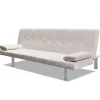 New vidaXL Schlafsofa mit 2 Kissen Kunstleder Ausziehbar Cremeweiß