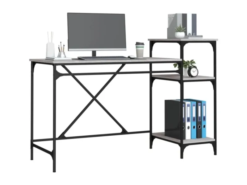 vidaXL Schreibtisch mit Regal Grau Sonoma 135x50x90 cm Holzwerkstoff 826712