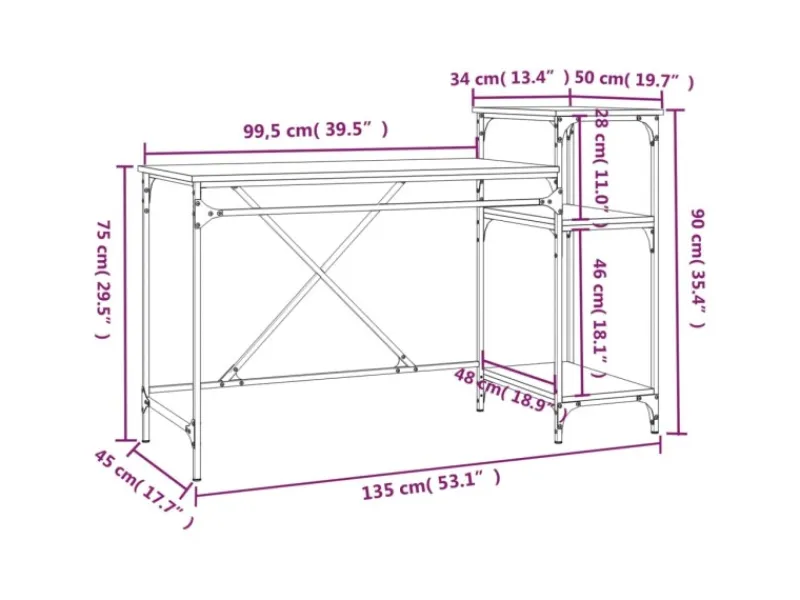 vidaXL Schreibtisch mit Regal Grau Sonoma 135x50x90 cm Holzwerkstoff 826712