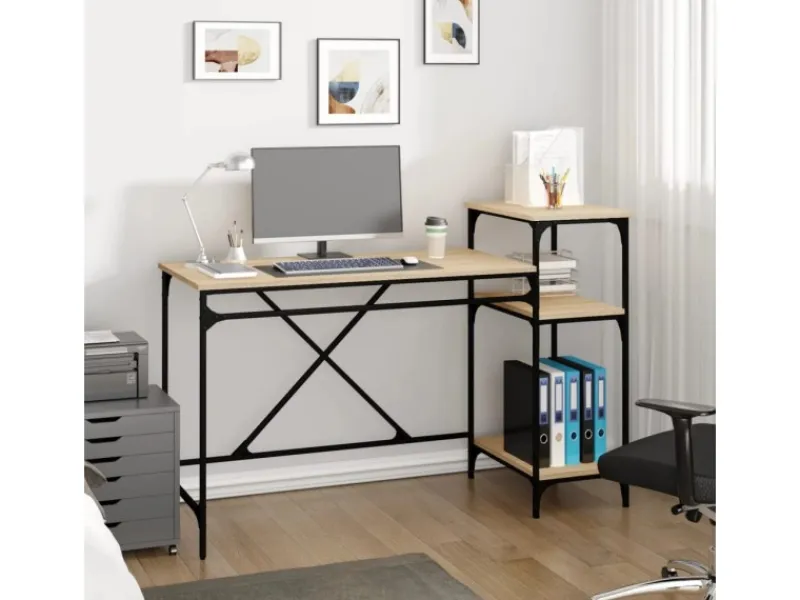 Best vidaXL Schreibtisch mit Regal Sonoma-Eiche 135x50x90 cm Holzwerkstoff 826710 Sonoma Eiche