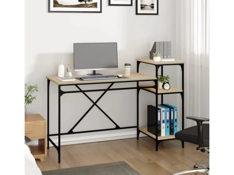 Best vidaXL Schreibtisch mit Regal Sonoma-Eiche 135x50x90 cm Holzwerkstoff 826710 Sonoma Eiche