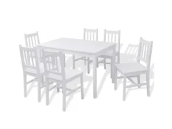 vidaXL Siebenteiliges Esstisch-Set Pinienholz Weiß
