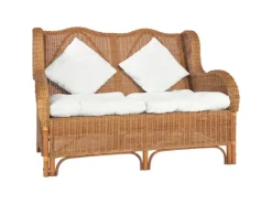 vidaXL 2-Sitzer-Sofa Hellbraun Natur Rattan und Leinen