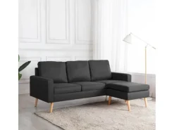 vidaXL 3-Sitzer-Sofa mit Hocker Dunkelgrau Stoff