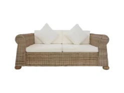 vidaXL 2-Sitzer-Sofa mit Kissen Natur Rattan