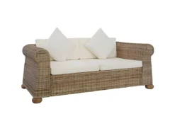 vidaXL 2-Sitzer-Sofa mit Kissen Natur Rattan