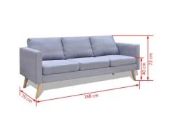 vidaXL Sofa 3-Sitzer Stoff Hellgrau